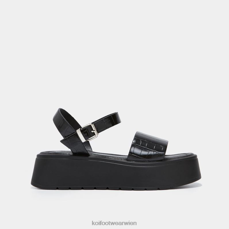 Sandale | Koi Footwear Klobige griechische Kroko-Sandalen B6R04136 Schwarz Frauen