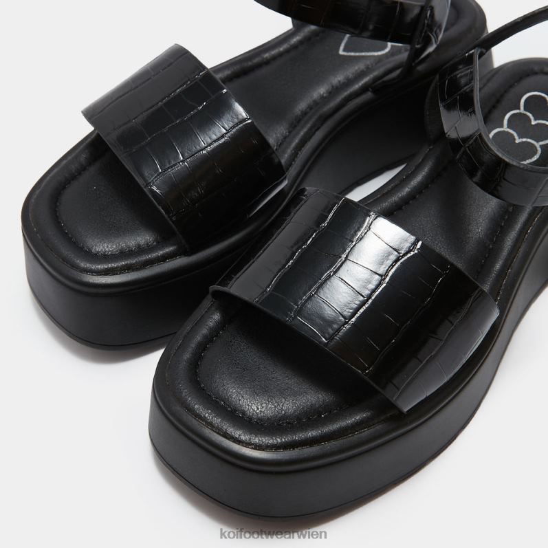 Sandale | Koi Footwear Klobige griechische Kroko-Sandalen B6R04136 Schwarz Frauen