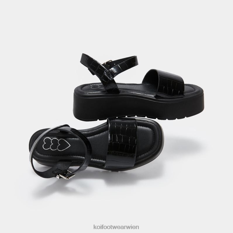 Sandale | Koi Footwear Klobige griechische Kroko-Sandalen B6R04136 Schwarz Frauen