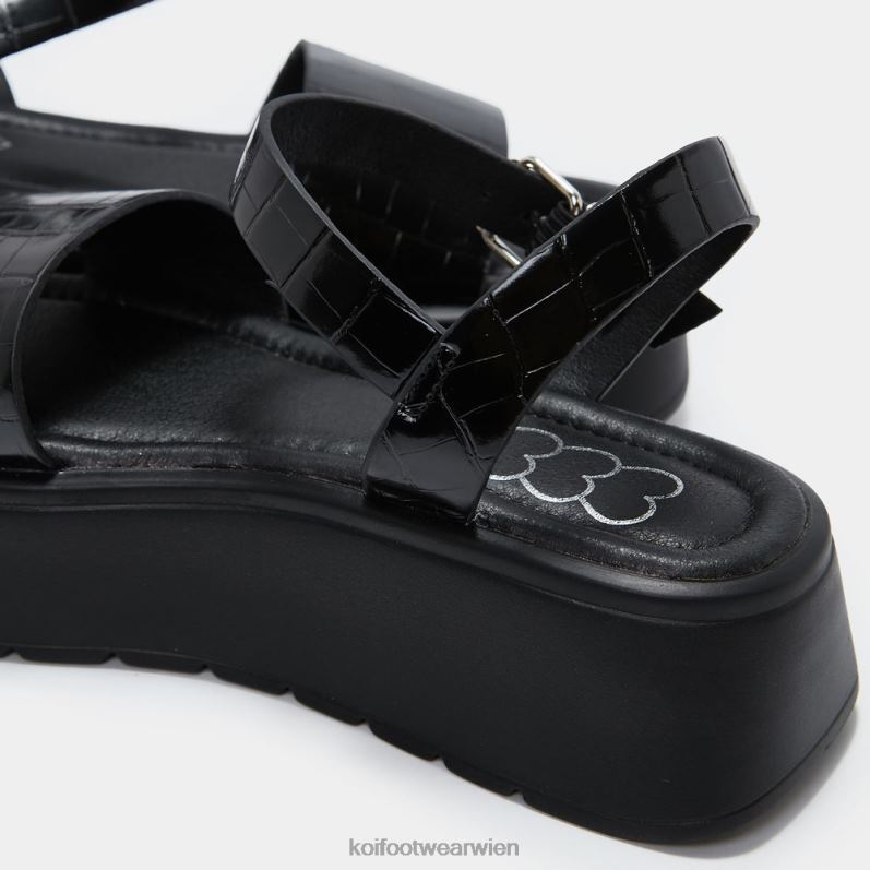 Sandale | Koi Footwear Klobige griechische Kroko-Sandalen B6R04136 Schwarz Frauen