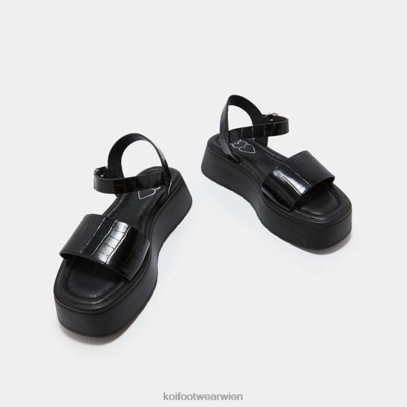Sandale | Koi Footwear Klobige griechische Kroko-Sandalen B6R04136 Schwarz Frauen